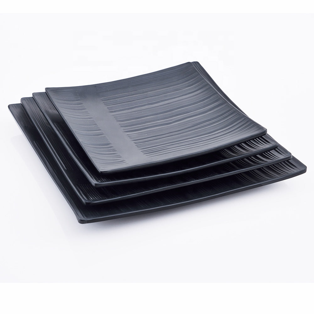 Wholesale Unbreakable Restaurant Dinnerware Durable Eco-friendly 9 Inch Black Square Melamine Plates