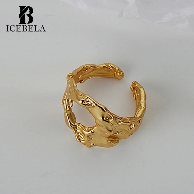 ICEBELA Korean Hot Sale Wholesale Jewelry 925 Sterling Silver Custom Adjustable Ring Irregular Geometric Texture Rings for Gi