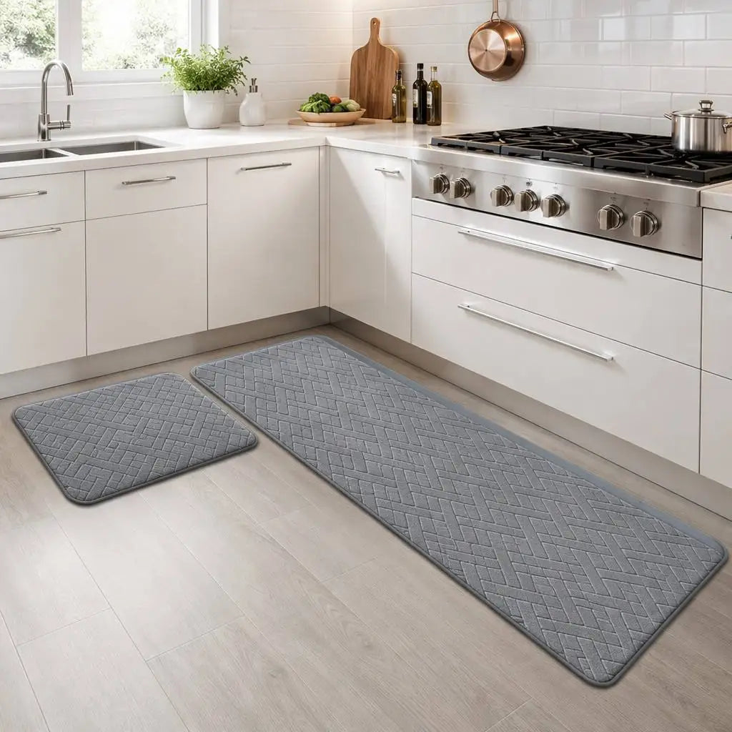 Modern Kitchen Rugs Blue Cushioned Thick Memory Foam Non-Slip Mats for Floor Living Room and Kitchen
