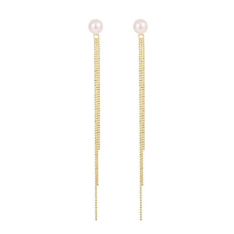 Fashion 925 Sterling Silver Jewelry Gold Rhodium Plated Pearl Tassel Earrings for Women Wholesale