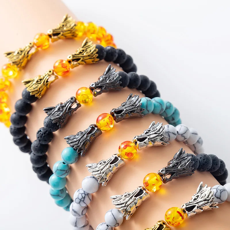 Wholesale Custom Handmade Stone Beads Natural Stone Beads Dragons Women Men Bracelet Jewelry
