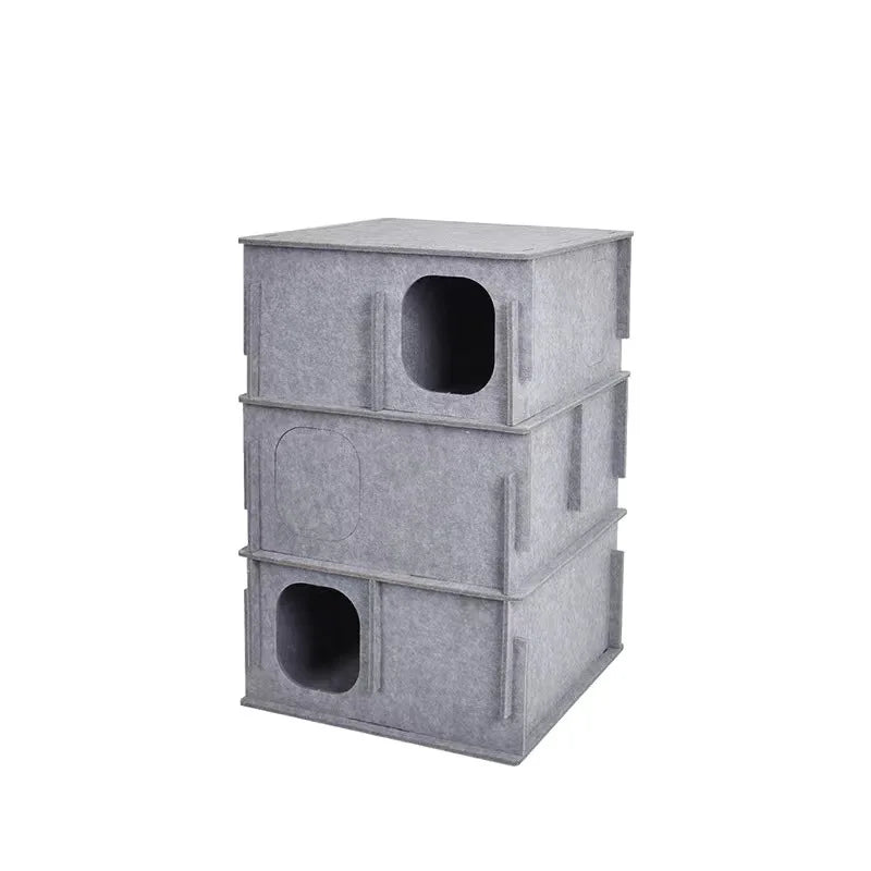 Best Selling Foldable Piecable 3 Storey Felt Cat Bed with Cave Felt Cat Cave Big Cat House.