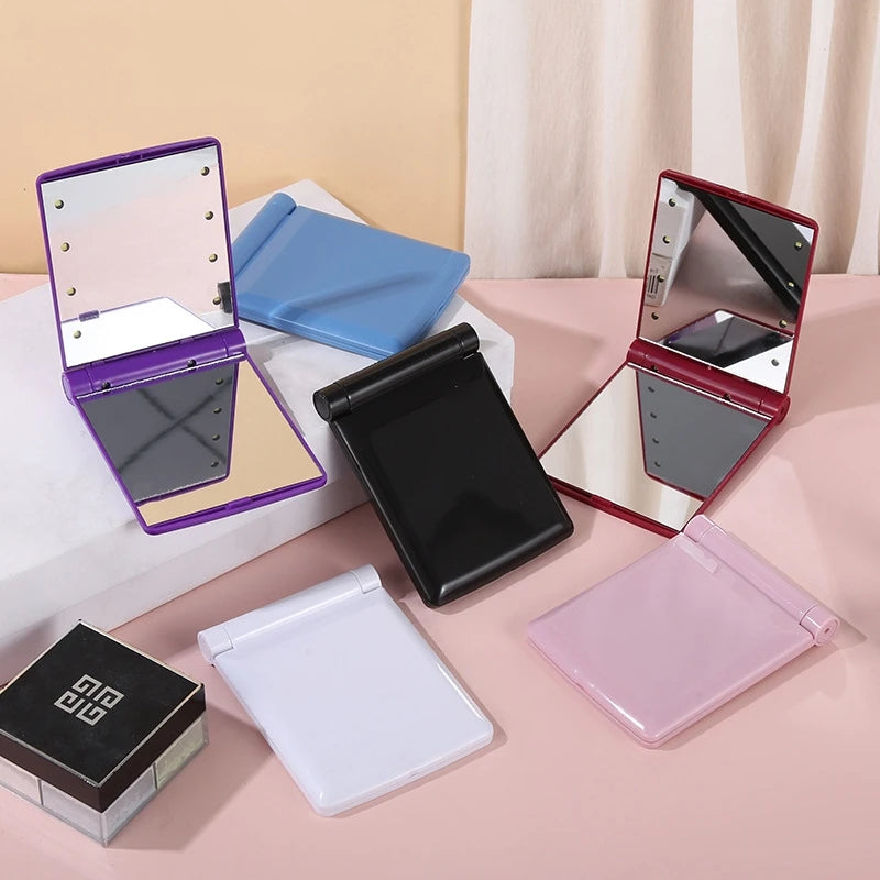 Wholesale Cheap Custom Logo 8 Lights LED Makeup Mirror Portable Pocket Cosmetic Mirror Pink Rectangle Cosmetic Mirror