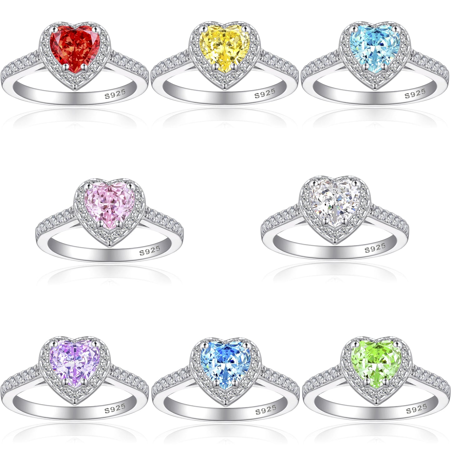 Color Stone Cz Cubic Zircon Heart Design Ring 925 Sterling Silver Ring Promise Engagement Diamond Wedding Rings Jewelry Women