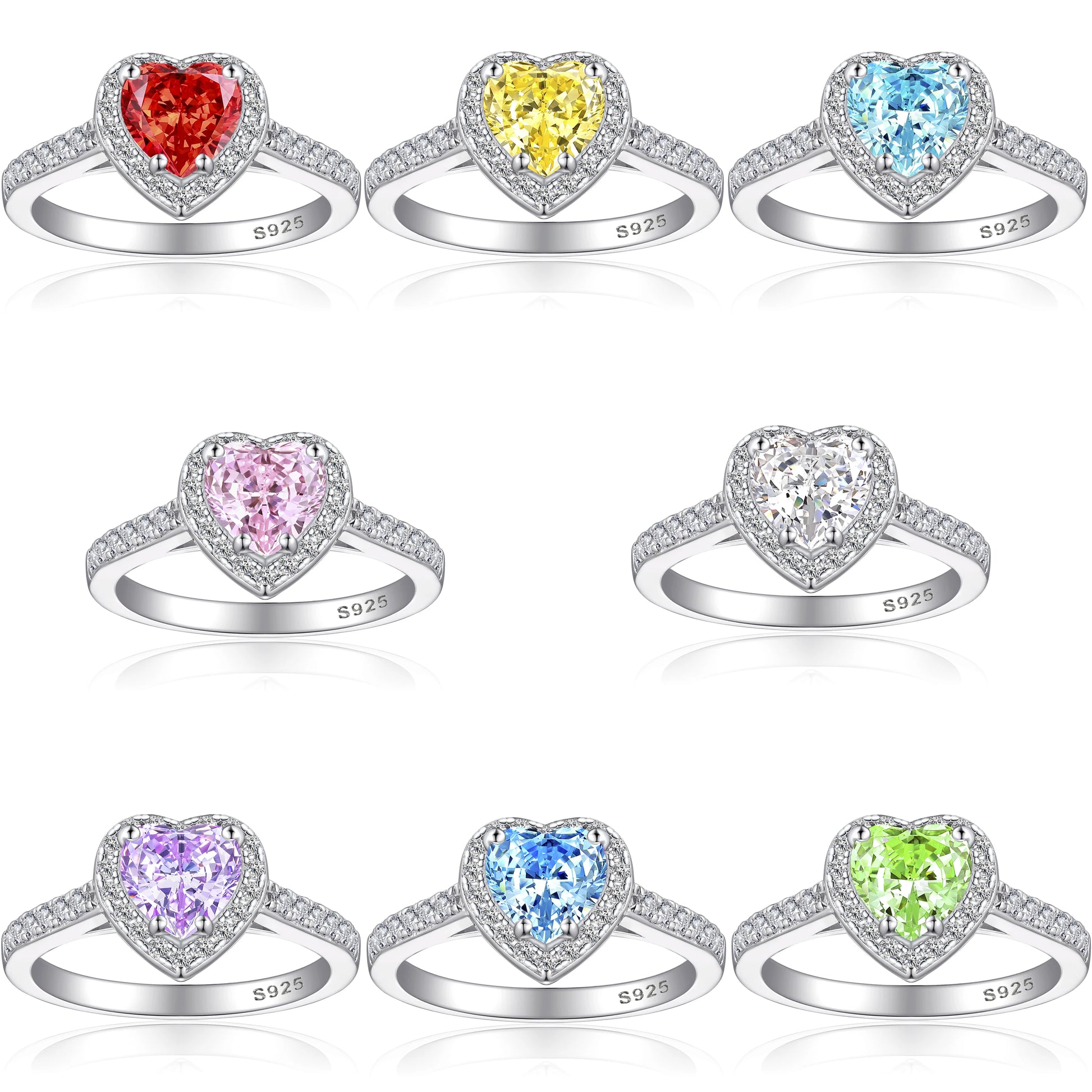 Color Stone Cz Cubic Zircon Heart Design Ring 925 Sterling Silver Ring Promise Engagement Diamond Wedding Rings Jewelry Women