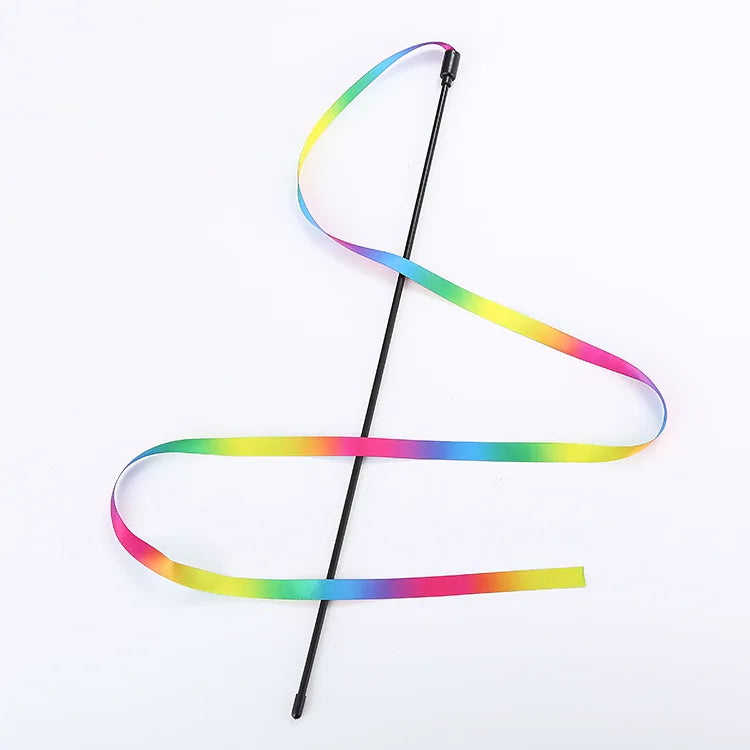 Fashion Rainbow Cat Teaser Soft Double-sided Printing Cat Wand Colored Ribbon Cat Toy