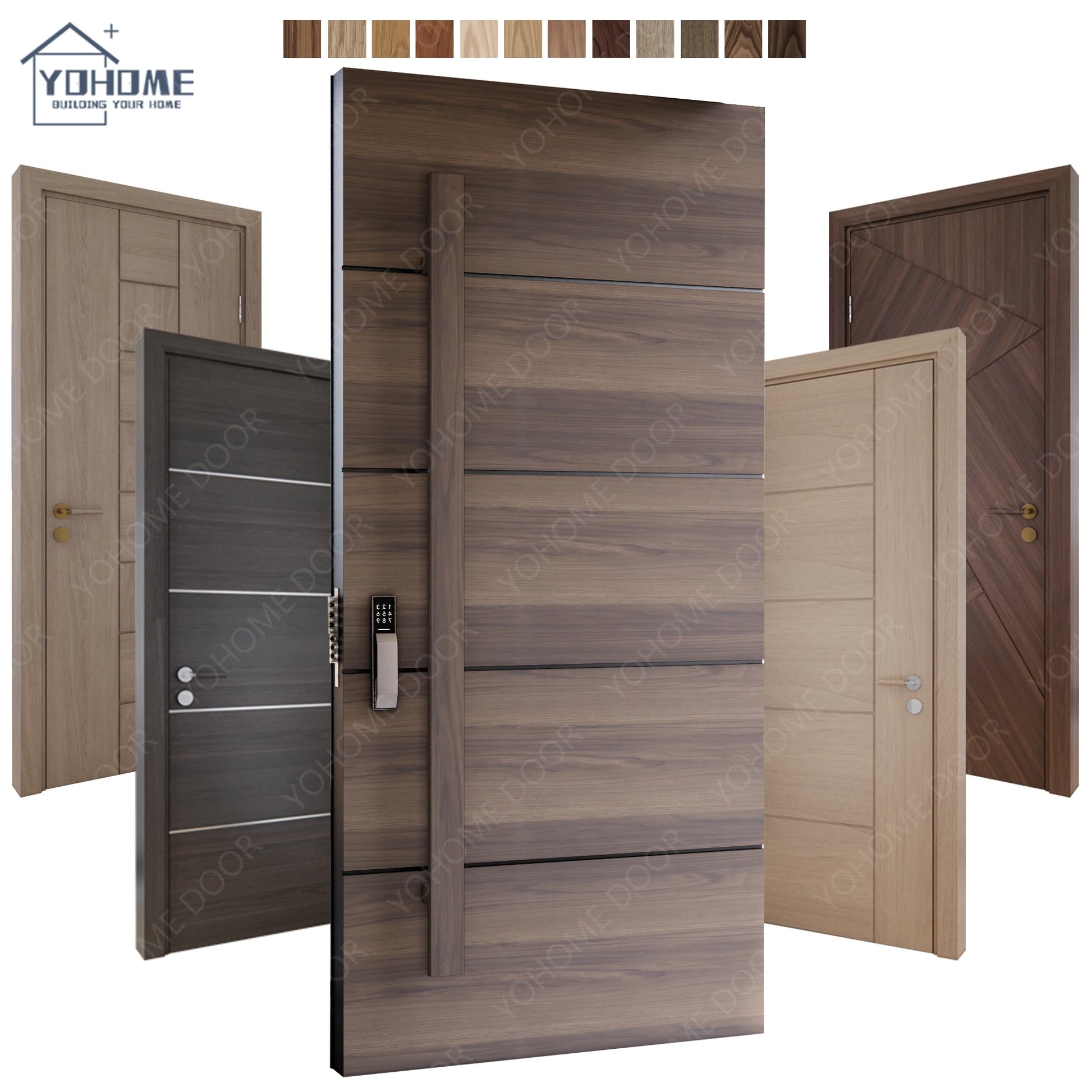 European Standard Entry Pivot Wood Doors for Villa External Main Wood Doors Exterior Modern Front Walnut Doors for House