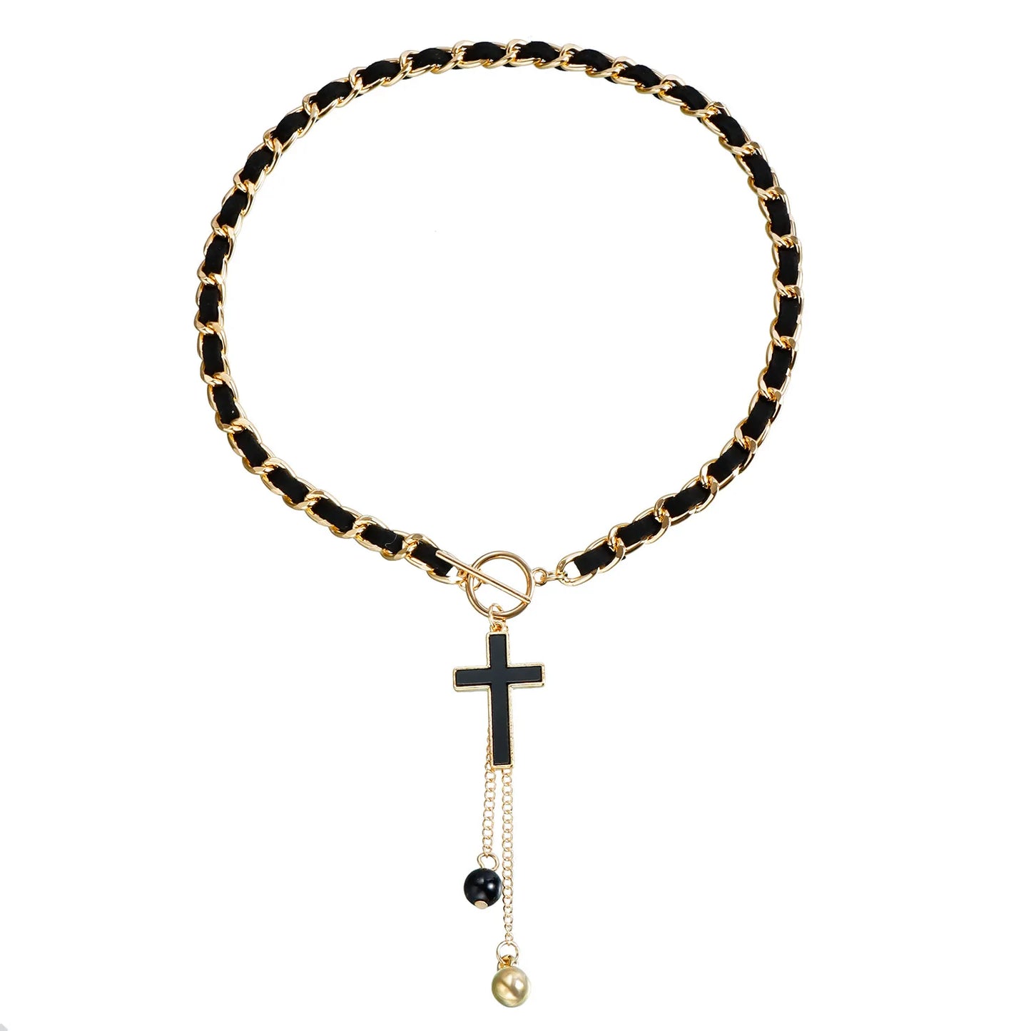 Fashion Jewelry Necklace Cross Shaped Black Pendant Necklace Women's Collarbone Necklace