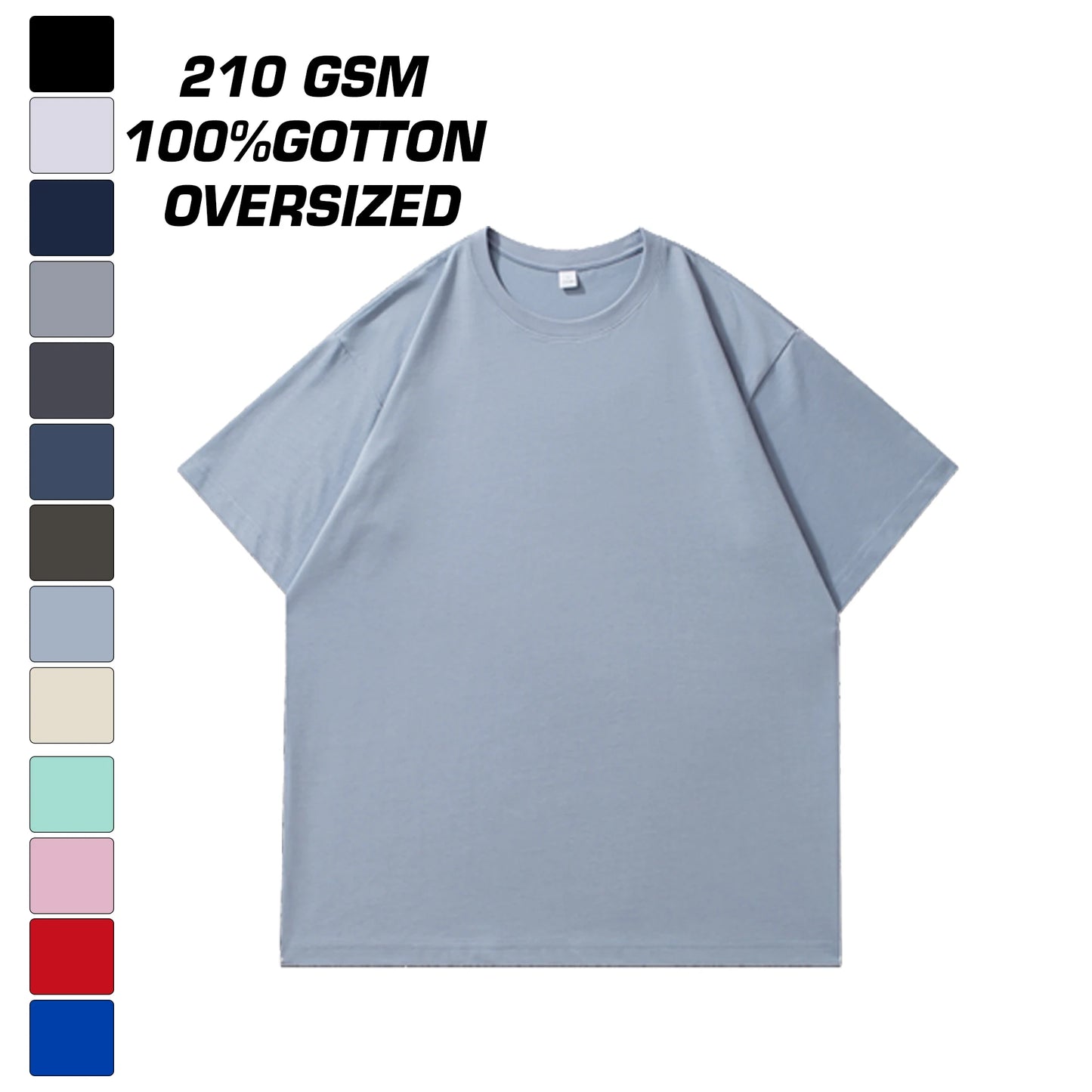 Wholesale 100% Cotton Boxy T-Shirt Round Neck Oversized Street Blank 210 Gsm Knitted Fabric with Printed Pattern
