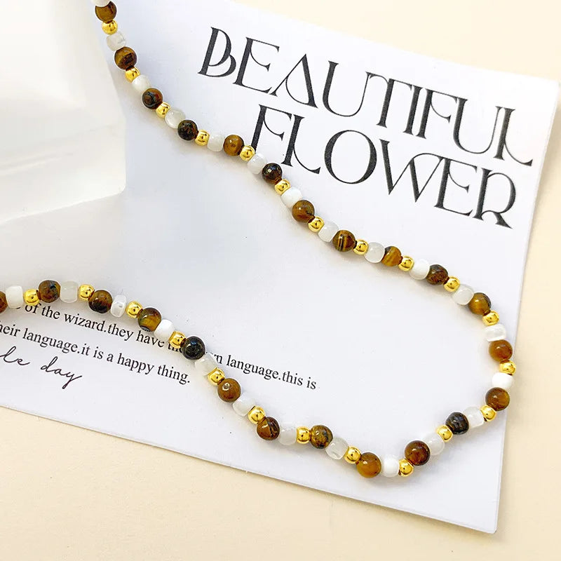 925 Sterling Silver Necklace Vintage Style Beaded Tiger Eye Stone Necklace 925 Silver Necklace 925 Silver Jewelry
