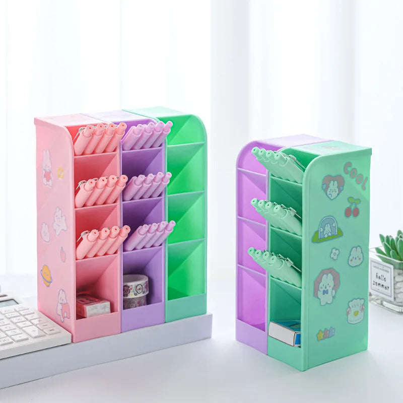 Four Large Cap Acity Storage Pen Holder Multi-fun Ctional Cartoon Creative Skew Pen Bucket Cute Macaron Color Student Station