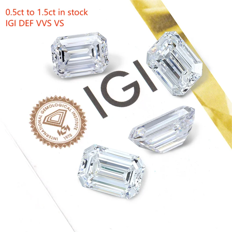 Wholesale IGI Emerald Cut Lab Grown Diamond Starsgem Special Discount Price 1CT 0.5CT 1.5CT CVD HPHT Loose Diamond DEF VS VVS
