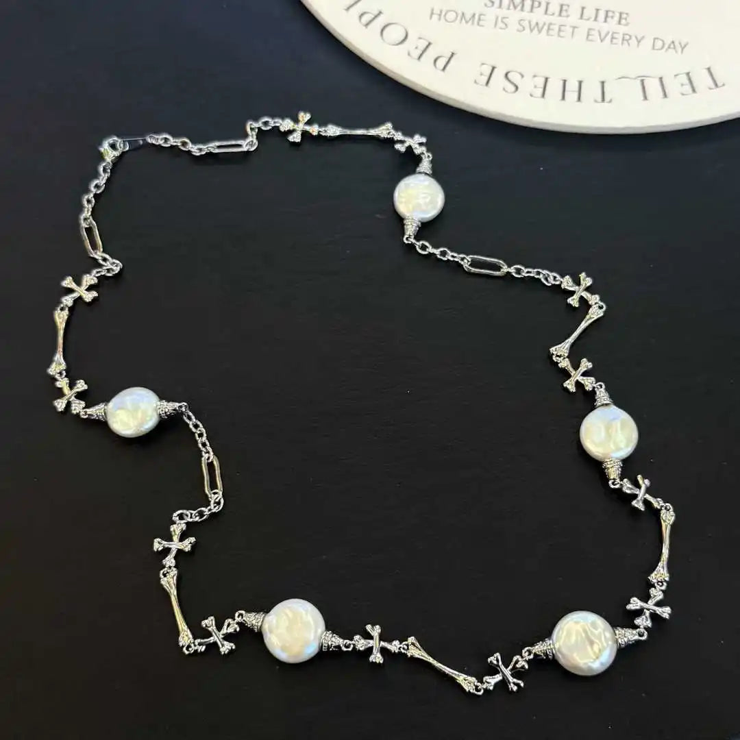55cm International Style Cro Heart Button Sweater Chain AAAA Grade Platinum Plated Luxury Baroque Freshwater Pearl Necklace 1