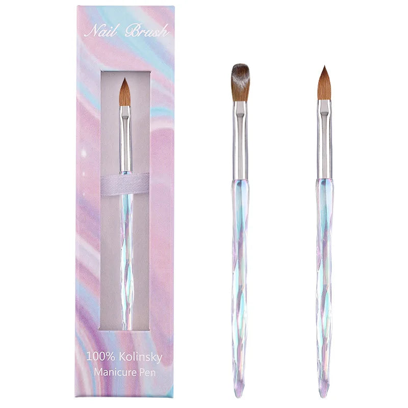 Custom Kolinsky Acrylic Brushes Professional Pure Handmade Shape Eco-friendly Durable Nail Art Brush Metal Handle for Manicur