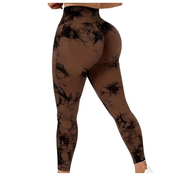 Lanyu Women's High Waist Tie-Dye Gym Workout Yoga Pants V-Cut Shaped Fitness Sports Wear Elastic Waist Closure Patchwork Patt