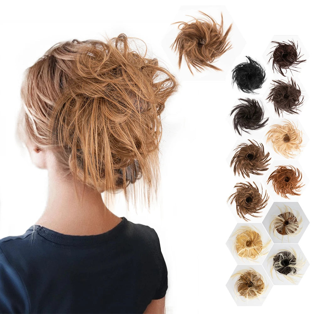 Fashion Women and Girls Synthetic Hair Ring Wrap on Messy Hair Bun Ponytails Curly Scrunchie Chignon Hair Bun With Rubber Ban