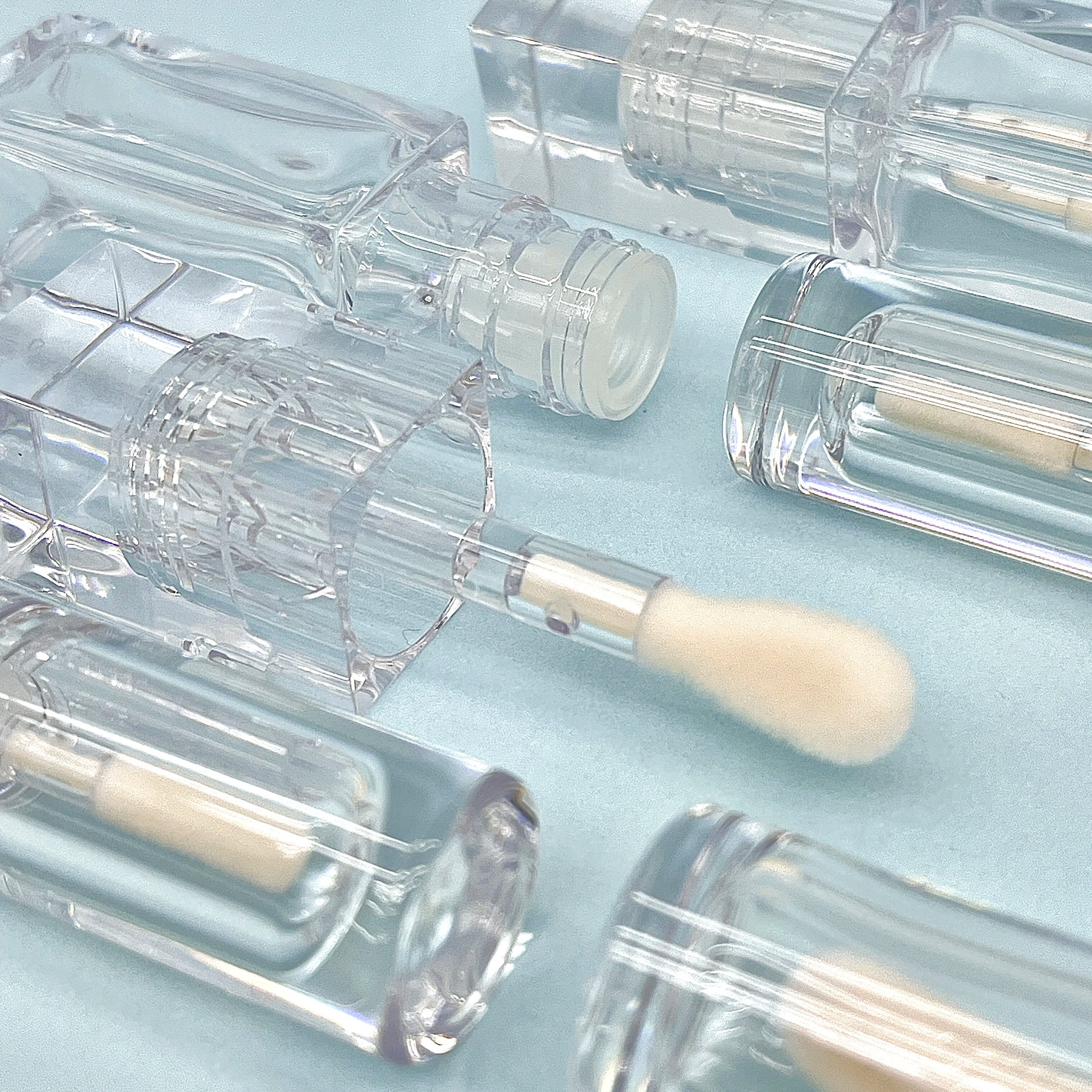 High Quality Square Shape Lip Tint Concealer Tube Transparent PET PETG Plastic Lip Gloss Bottle with Big Brush
