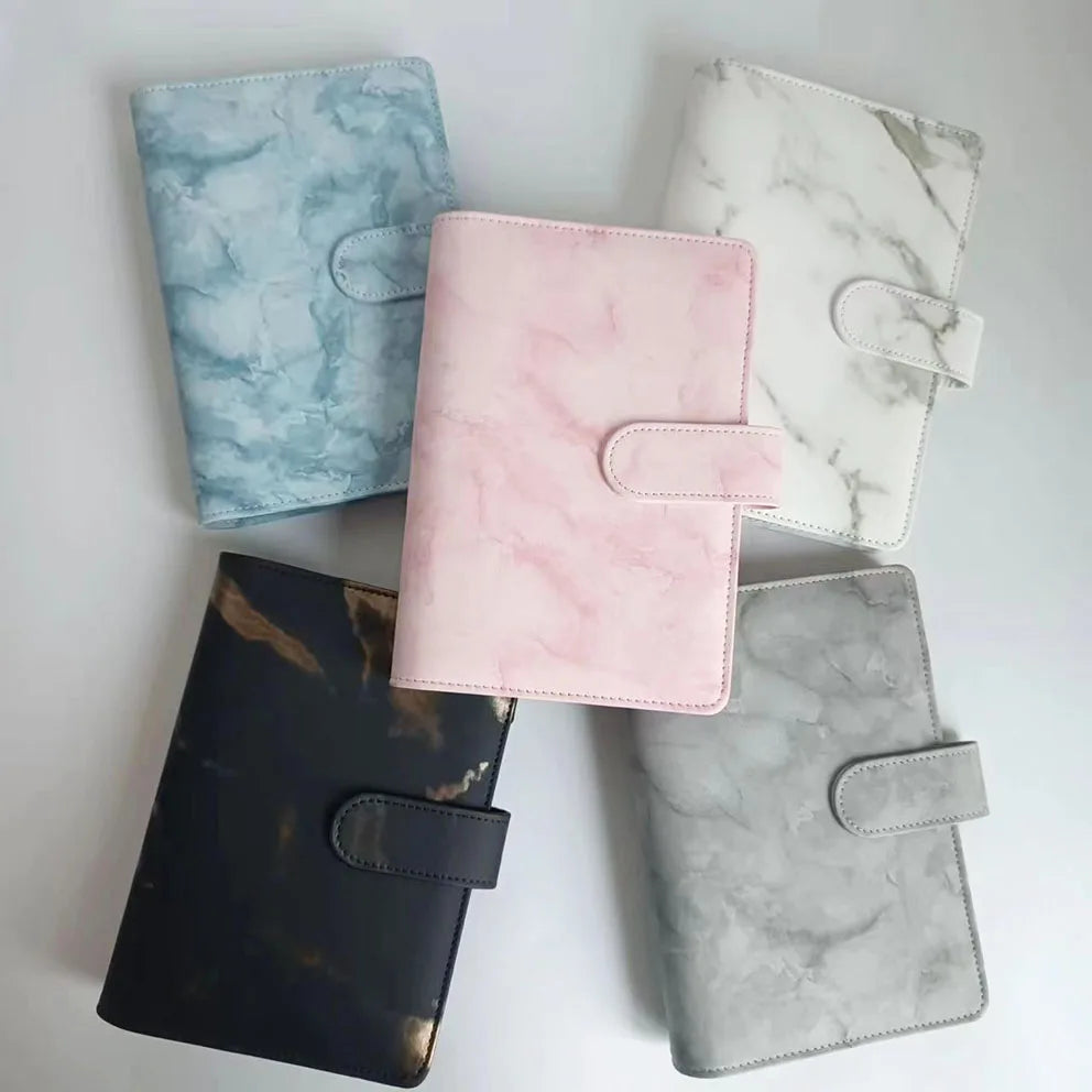 Hot Sale Low MOQ RTS Durable Portable Silver Ring Pink Marble Notebook Planner Cover A6 Custom Budget Binder for Cash Envelop