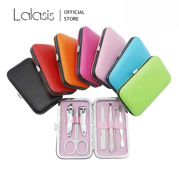 Lalasis 7 Pieces of Nail Clippers Set Scissors Tweezers Ear Picks with Practical Manicure Set Tools a Variety of Colors