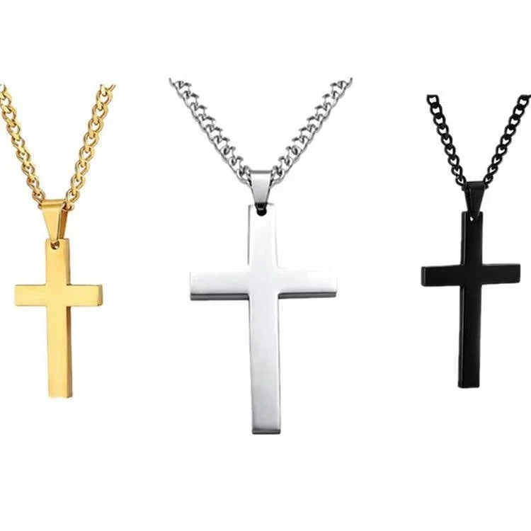 Fashion Stainless Steel Cross Charms Custom Logo Engraved Women Jesus Pendant Necklace Jewelry Factory RVS Kruishanger