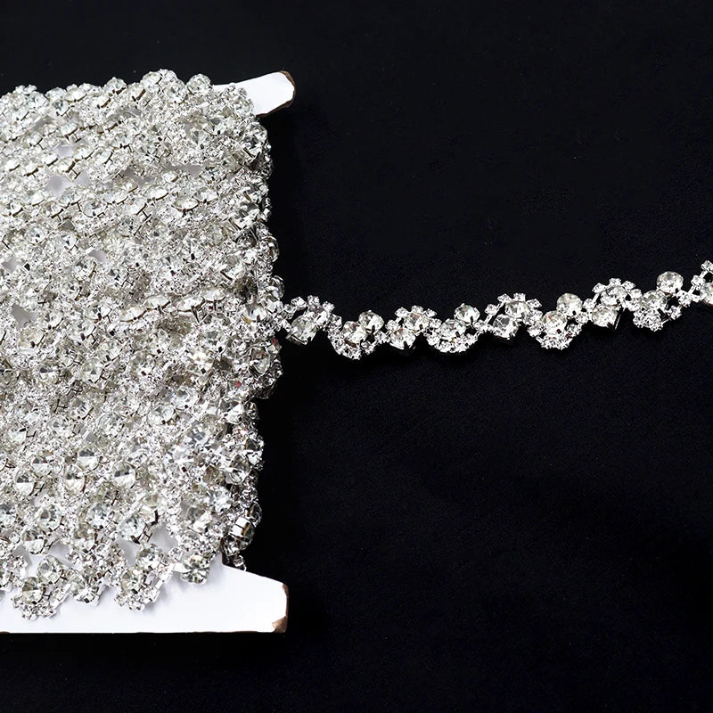 E019 Top Grade Crystal Rope Sew-On Flatback Rhinestone Fringe Trim Ribbon Tassel Chain