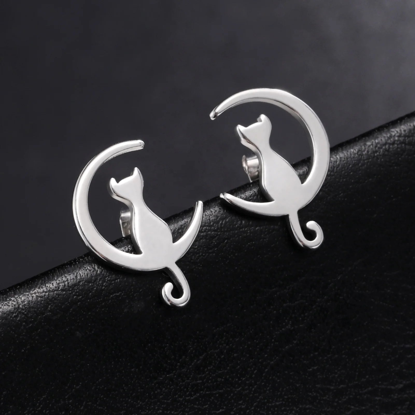 Moon Cat Stainless Steel Stud Earring Simple Style Ear Jewelry for Women Girls Trendy Birthday Gift Wholesale