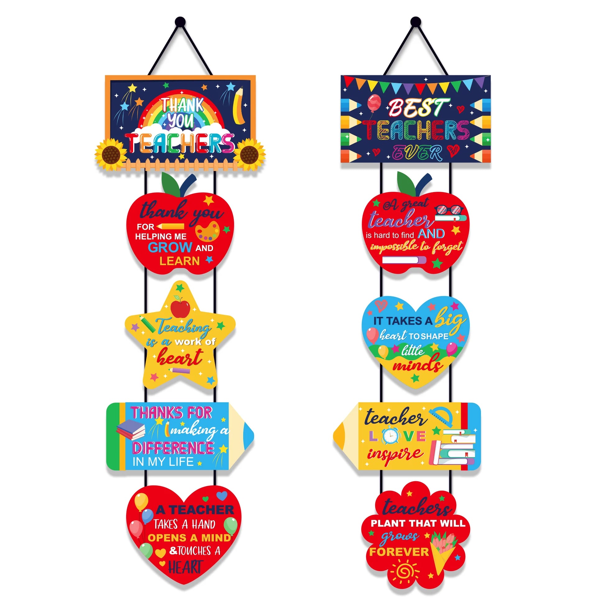 Huancai Thank You Teacher Door Banner Porch Sign Teacher's Day Accents Cutouts for Classroom Back to School Hanging Decoratio
