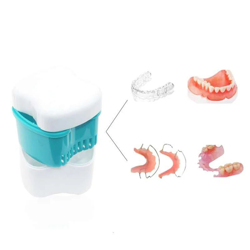 European Style Denture Bath Case Split Dental False Tooth Ortho Retainer Storage Box with Baskets