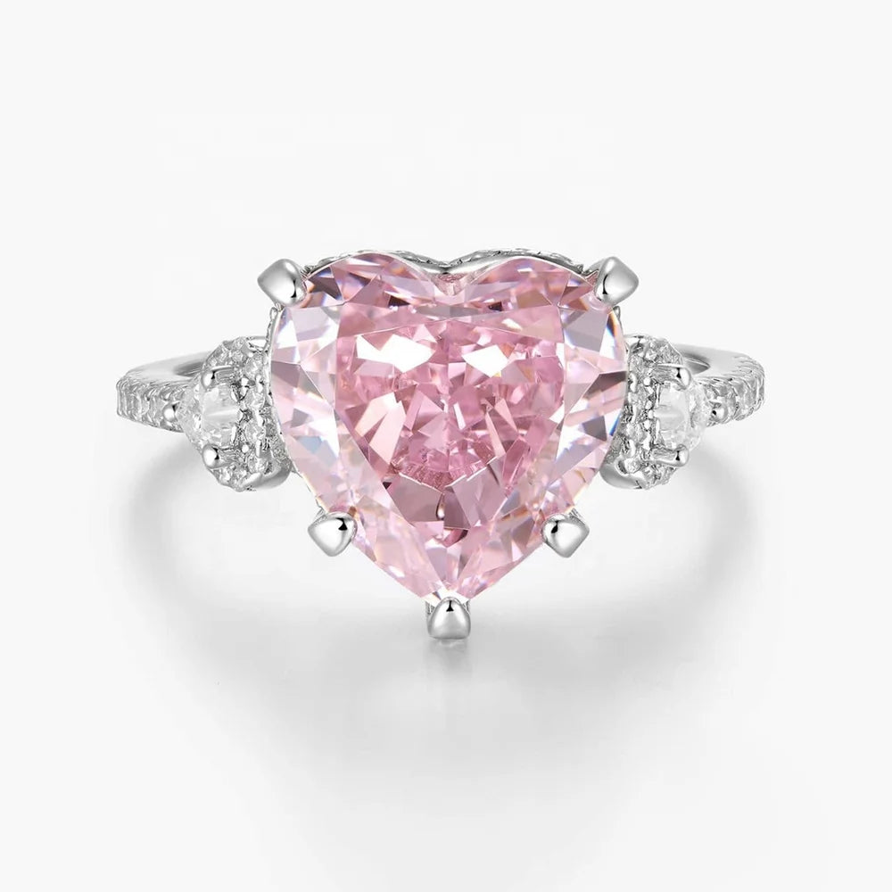 Classic 7Ct Pink Synthetic Zircon Girl Ring 925 Sterling Silver and Rhodium Plated