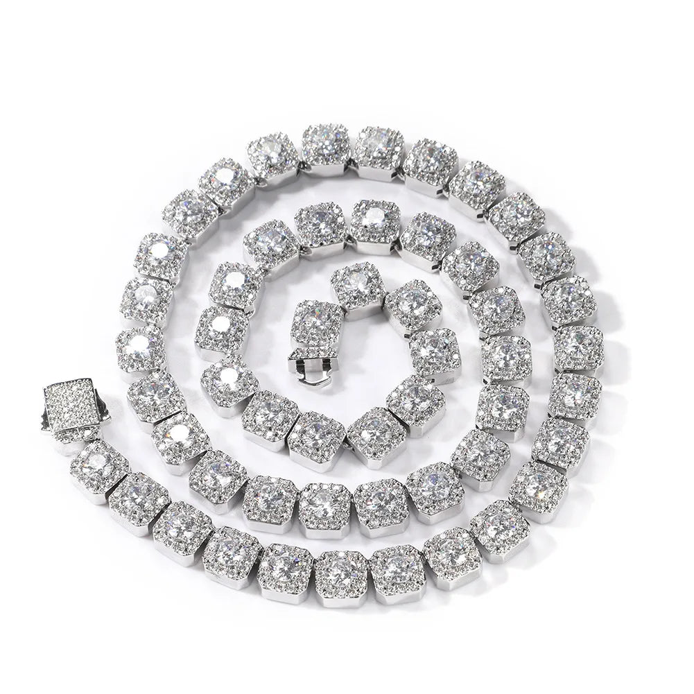 Luxury Brass 10mm Wide Spring Hook Plated CZ Iced Out Chain Fashion Jewelry Wholesale Hip Hop Bling Necklace Hip Hop Jewelry