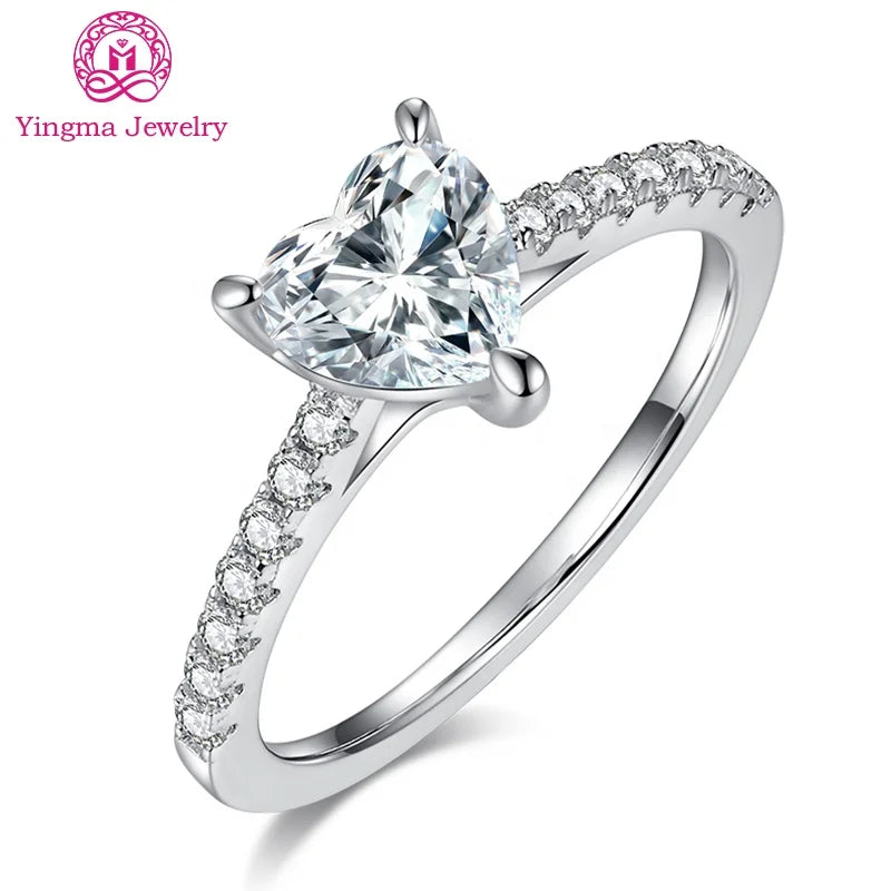 1ct 6.5mm White Moissanite Jewelry Ring Luxury Heart Shape Women's Marriage Ring with 925 Silver