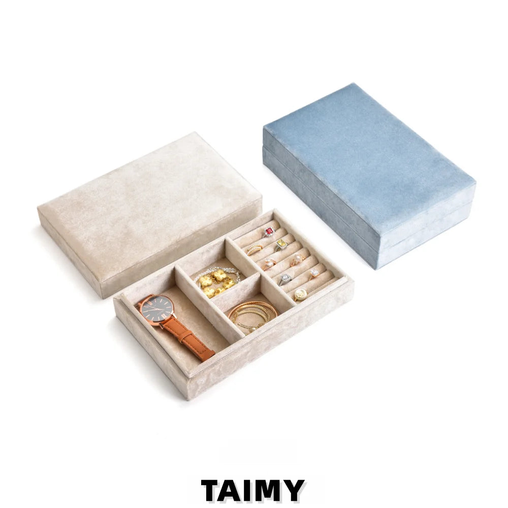 Custom Logo Rectangular Velvet Jewelry Box Multi Compartment Earrings Ring Necklace Storage Organizer Gift Jewelry Packaging 