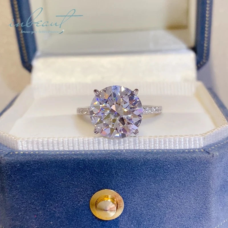 Silver 925 Original 5 Carat Round Brilliant Cut Diamond Test Past D Color Moissanite 4 Prongs Ring for Wedding Gemstone Jewel