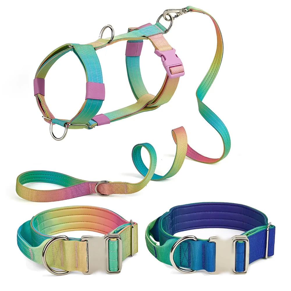 Close Control Anti-Strangulation Dog Tactical Collar 5cm Wide Alloy Buckle Dog Collar for Large Dog with Tie Dye Gradient Col