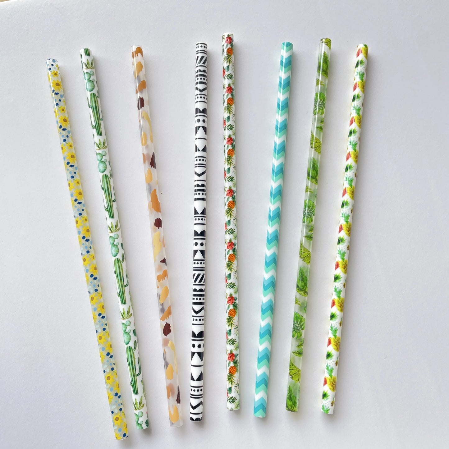 Wholesale Coconut Leaf Reusable Marble Printing Drinking Sunflower PP Hard Plastic Papaya Leaf Straw for Tumblers