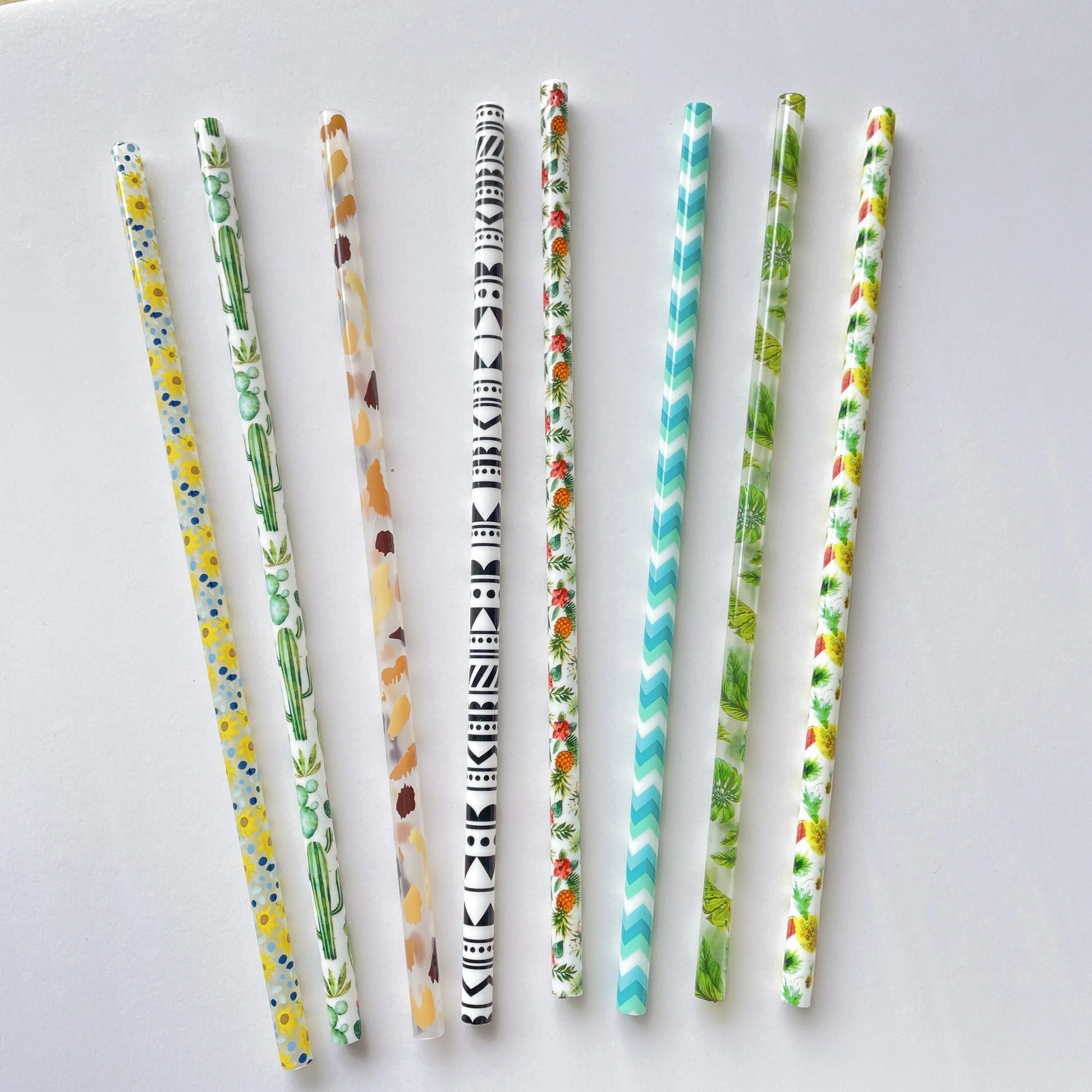 Wholesale Coconut Leaf Reusable Marble Printing Drinking Sunflower PP Hard Plastic Papaya Leaf Straw for Tumblers