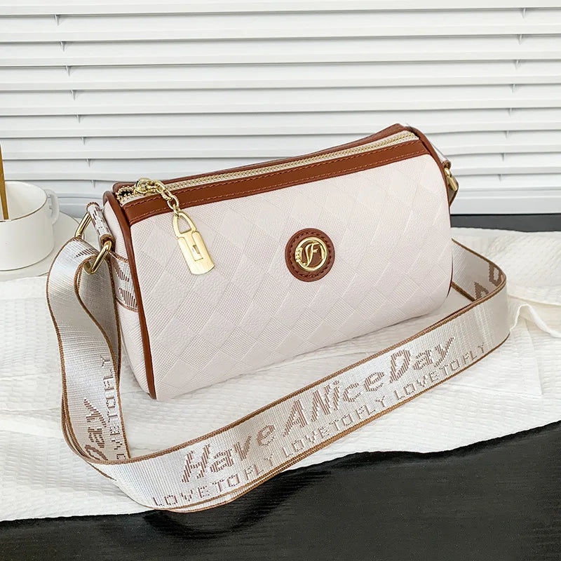 Kunhao High Vintage Winter Autumn Small Fragrant Cylinder Bag Niche Design Diamond Check Letter Women's PU Material Texture