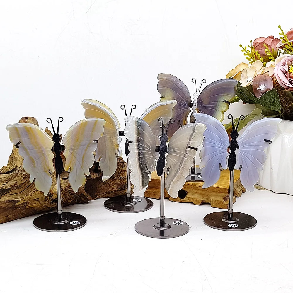 Natural Polished Crystal Gemstone Butterfly Wing Carving Wholesale Agate Butterfly Crystal Decoration