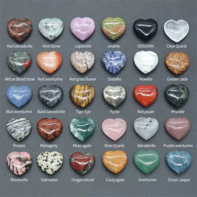20mm Spiritual Decor Crystals Healing love Heart Gemstone Natural Colorful Mixed Quartz Crystal Puffy Heart Carving for Gift