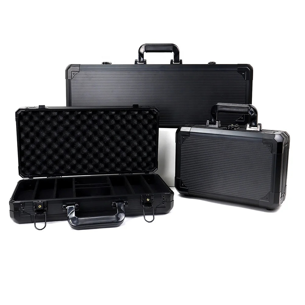 200 300 500ct Black Aluminum case for 40 43mm Poker Chips Empty Box Without Poker Chips for Storage Chip and Casino Accessori