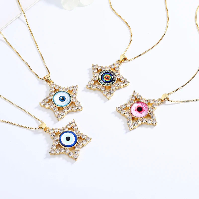 Joyeria 18K Laminated Gold Wholesale Oro Gold Plated Zircon Star Devil Eye Zircon Jewelry Necklace and Stones Fashion Jewelry