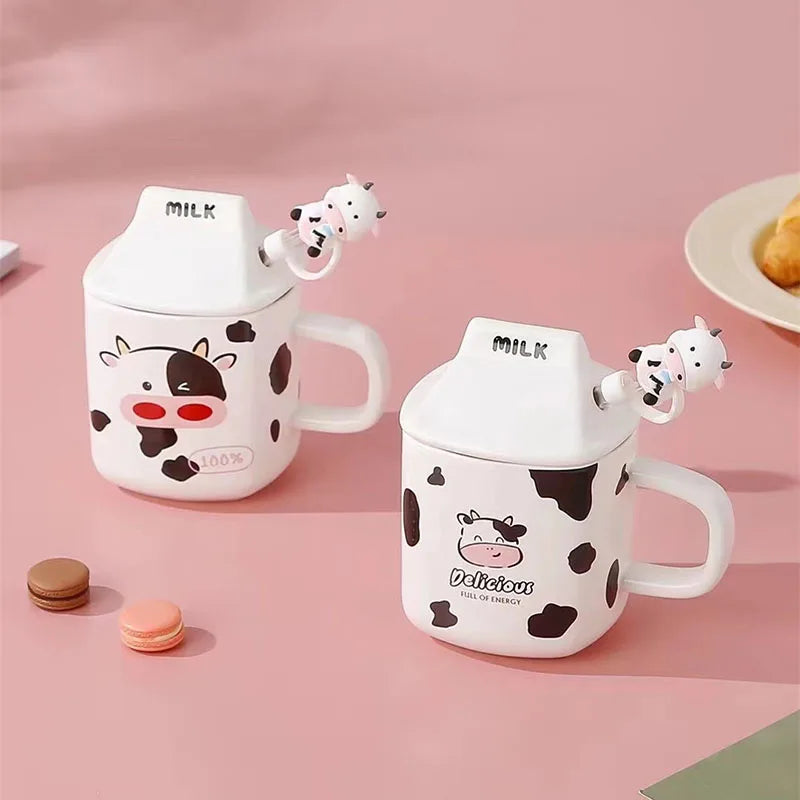 Creative Personality Milk Water Cup Breakfast Ceramic Mug with Lid Straw Cartoon Mug