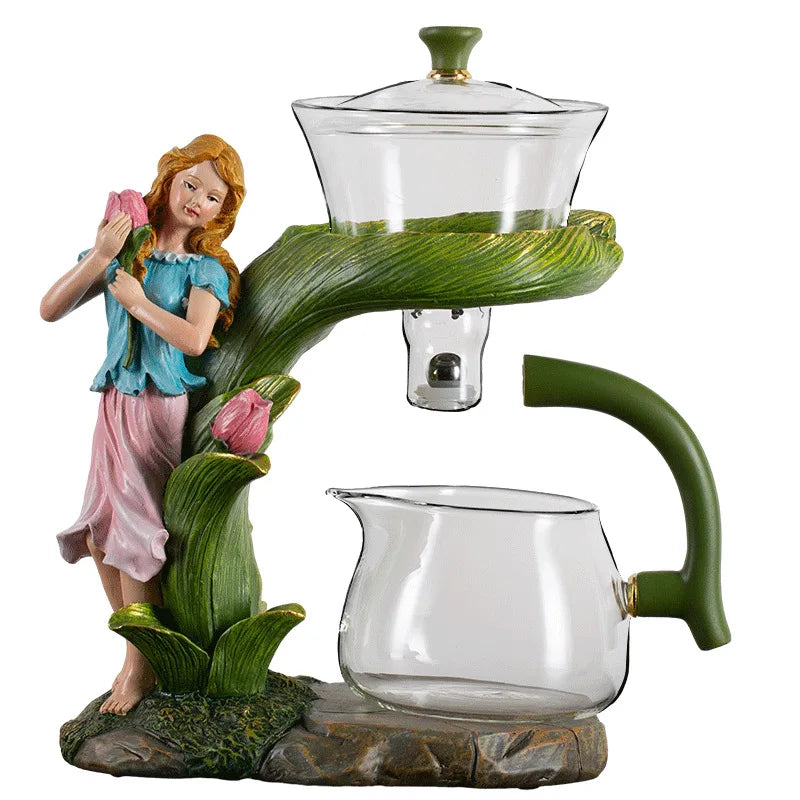 Office Home Heat-Resistant Lazy Teapot Suit Business Gift Glass Kung Fu Tea Set Flower Fairy Automatic Tea Set