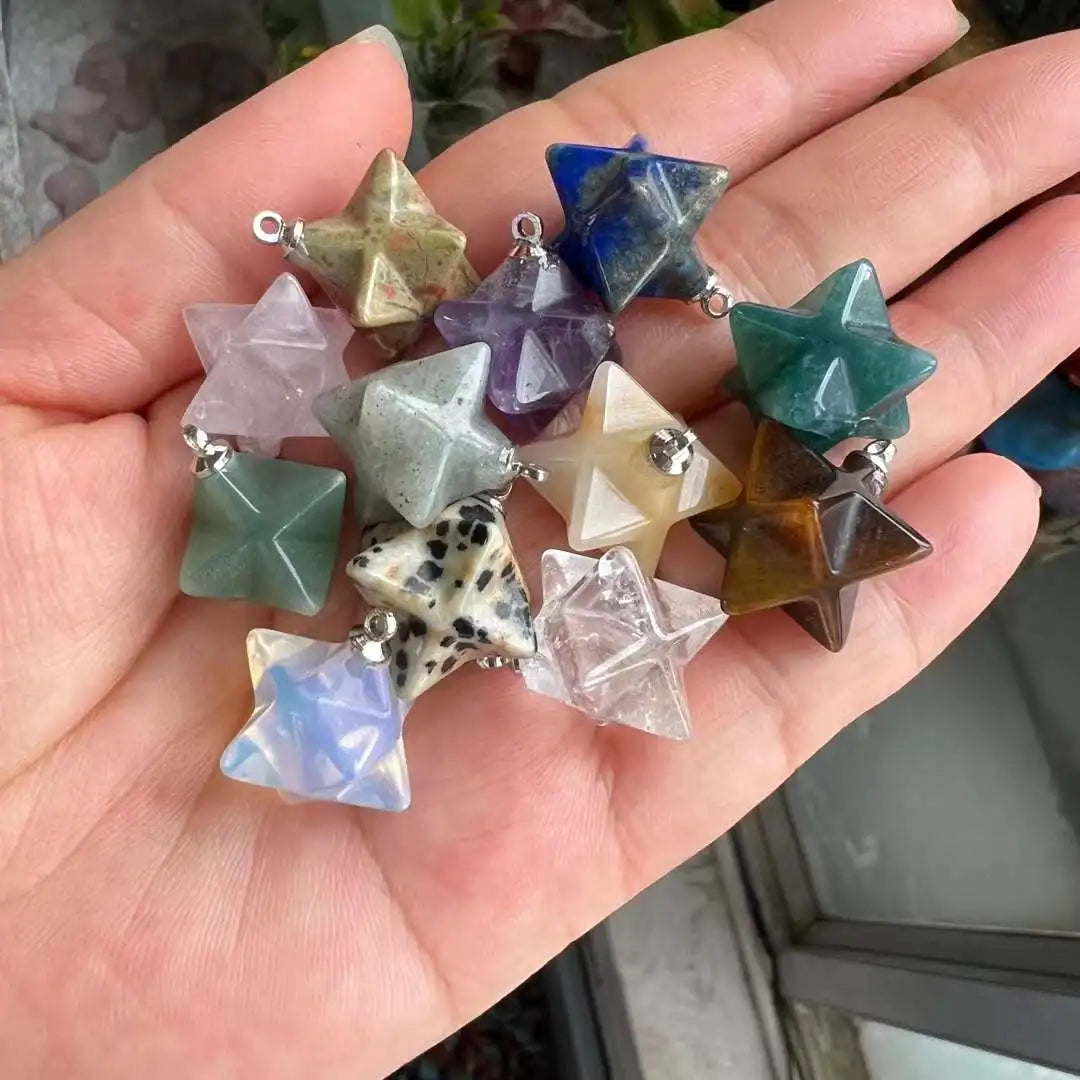 20mm Merkaba Pendant Energy Reiki Balancing Healing Crystal Sacred Geometry Merkaba Star Charm Pendants for Necklace Pendulum