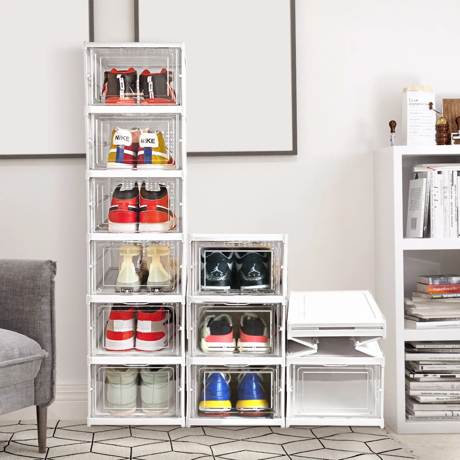 DAYOOH Installation-Free Space-Saving Shoe Organizer Customizable Stackable Foldable Shoe Cabinet with Magnetic Door