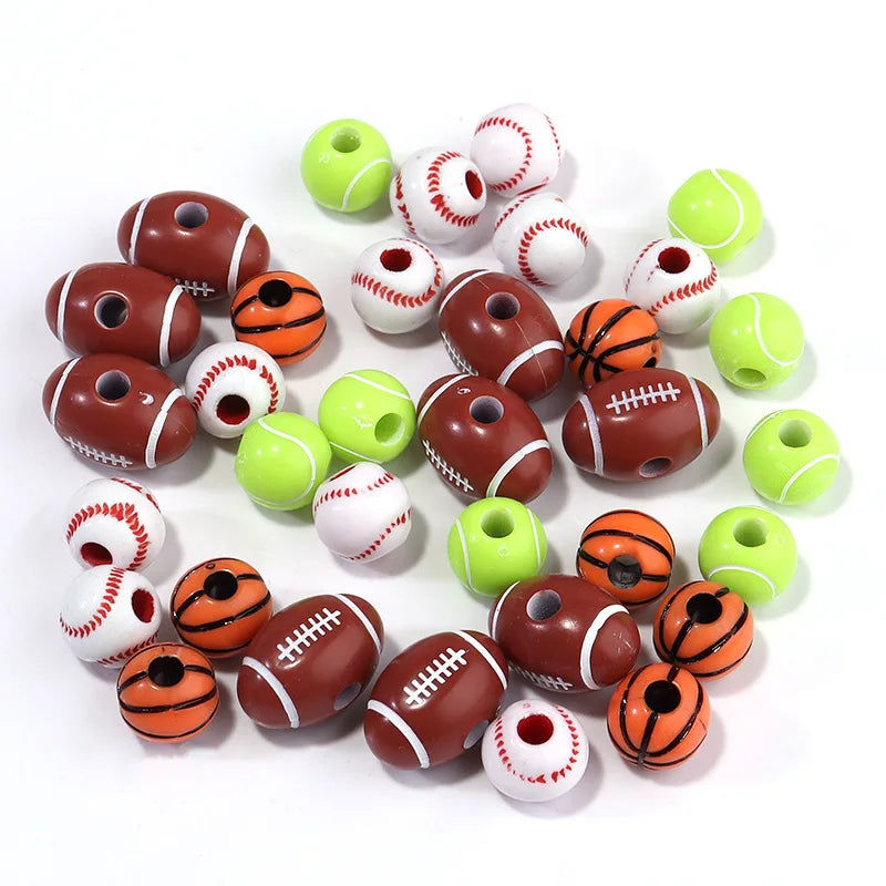 50pcs/bag Acrylic Sports Ball Basketball Baseball Football Beads Many Kinds Loose Beads for Jewelry