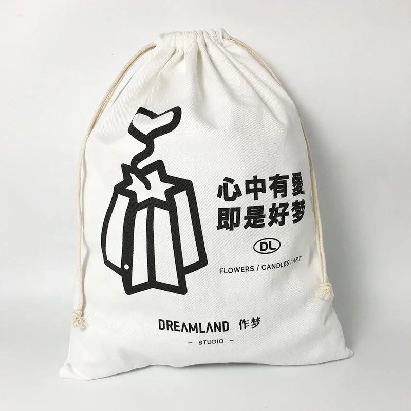 Customized Logo Organic Luxury Cotton Handbag Shoe Storage Pouch Bags Recycle Gift Dust Bag with Drawstring