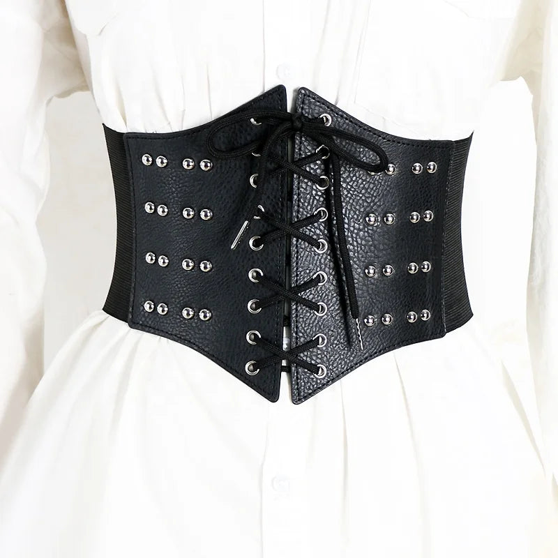 Vintage Rivet PU Leather Wide Belt Women's Waistband Elastic Belt Waist Seal