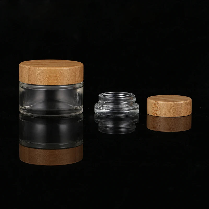 Natural Ecofriendly Wholesale Glass Cream Empty Jars 30g Bamboo Lid Cosmetic Containers for Cream