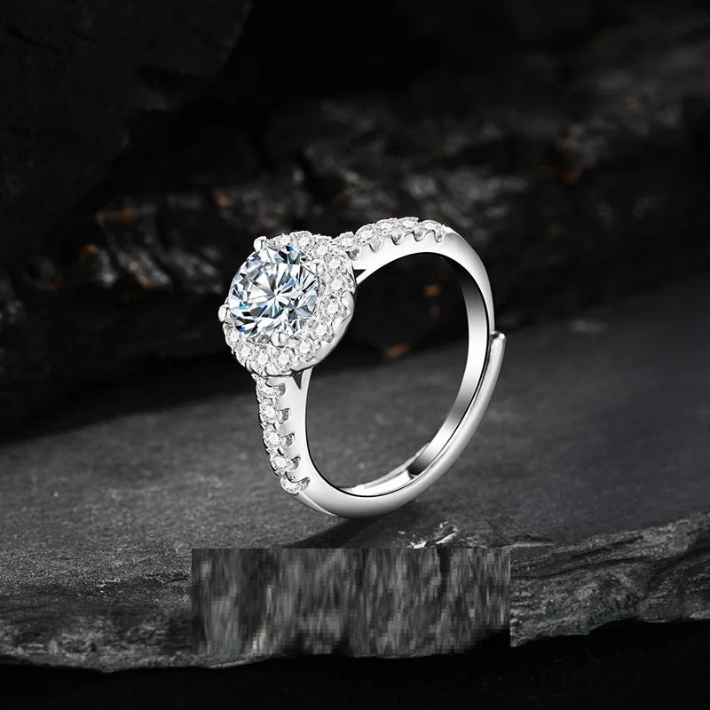 1ct Diamond Zircon Sparkling Open Adjustable Wedding Engagement Ring Non-Fade Bridal Finger Ring Wedding Jewelry